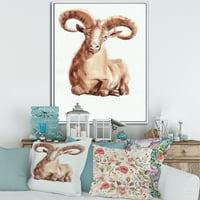 DesignArt 'Апстракт портрет на дива овен со моќни рогови II' фарма куќа врамена платно wallидна уметност печатење
