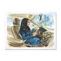 ДизајнАрт 'Арапска дама управува со автомобил I' модерен врамен уметнички принт