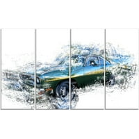 Дизајн Уметност Сина И Зелена Мускулен Автомобил, Панели, 48 28