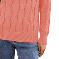 Ведолај Есенски Џемпер Жените Плетени Џемпери Со Долги Ракави Пуловер Обични Врвови На Екипажот, Пинк XL