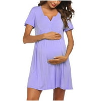 Бешита О-Вратот Цврсти Копчиња Краток Ракав Бремена Жена Фустан Породилен Фустан