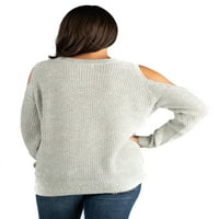 Врвот на женскиот џемпер со долг ракав на ладно рамо