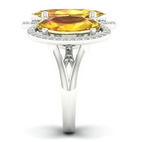 Империјал скапоцен камен 10К бело злато овално исечено цитрин КТ два дијамантски три камени Haloенски прстен за жени Хало