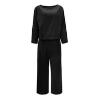 Обични Фустани За Жени Удобни Кратки Ракави И Долги Панталони Еднобоен Костум Мода Црн Фустан XL