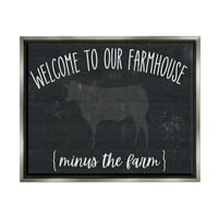 Stuple Industries Добредојдовте во фармата разиграна рустикална крава мотив графички уметнички сјај сиво лебдечко платно печатење