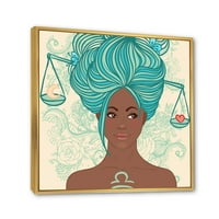 Дизајн -портрет на жена од Афроамериканец со сина коса I 'модерна врамена платно wallидна уметност печатење