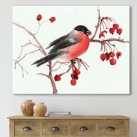 Bullfinch Bird што седи на гранка сликарско платно уметнички принт