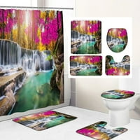 Природен шумски водопад ПЕЈЗАЖ 3Д Печатење Водоотпорна Завеса За Туширање Со Тепих Тоалетна Покривка Подлога За Бања Декор За Бања