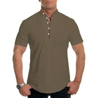 Мажи маица летни цврсти бои стојат јака кратка ракав случајна лабава кошула врвни мажи едноставна работа за канцеларија за канцеларија