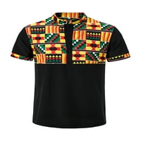 Haite Mens Africa Print Stand Cooch Bluze Bloemian кратки ракави маички летни спојувачки пуловер