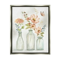 Tuphely розови цвеќиња кои треперат пеперутка ботаничко и цветно сликарство, сиво плови, врамени уметнички печатени wallидови