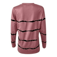Женски ленти печати обични маици со долг ракав, околу вратот пролет есен лабав блуза врвови розови с