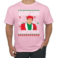 Мајкл Скот Името е Бонд Санта Бонд грда Божиќна џемпер Машка графичка маица, светло розова, средна