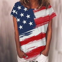 Жени 4-ти јули врвови на денот на независноста популарно американско знаме печатено маица кратки ракави лето лабава фитинг-врвови на блузи црвени м