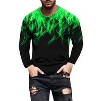 Маичка со долги ракави на Stamzod за мажи 3Д оган печатење o врат врвови хип хоп памук маица преголема маичка маичка маж облека улична облека зелена xxl
