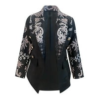 Wefuesd женски врвови на женски мода печатено тенок палто со долг ракав со двојно блуза женско сребро S
