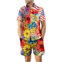 Машки Печатени кошули руиматаи Летни Кратки Ракави Комплет Хавајски Кошули За Мажи Маици На Плажа Блузи 3Д Непозициониран Ден На Независноста Печатење Мода Секојд