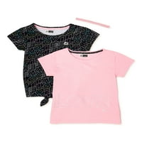 Девојки врзани предни и печатени маици, 2 пакувања, големини 4-16