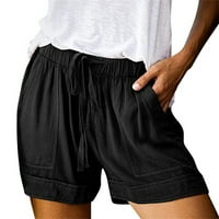 Лабави панталони за жени летни шорцеви високи еластични половини со плетенка, симпатични шорцеви, проточни панталони со панталони