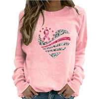 Дасајо Жени Свесност За Рак На Дојка Блуза Срце Печатење Долги Ракави Пуловер Секојдневни Розови Панделки Дуксери