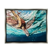 Студената индустрија со прскање на морската желка нуркање под океанскиот површина за сликање сјајно сиво лебдечко платно печатено wallид уметност, дизајн од Стејси