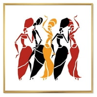 Дизајн на „Убави црвени црвени и жолти танчери“, афро американски силуети 'модерни врамени платно wallидни уметности