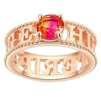Персонализирано 14к розово злато ирисиентен камен двојно име со брада прстен