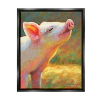 Среќна розова свиња сончево фарма животни и инсекти сликање џет црно врамен уметнички печатен wallид уметност