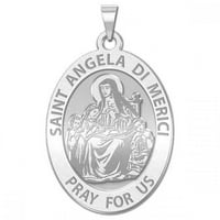 Света Ангела Ди Мерици Овален Верски Медал Големина На Пара, Цврсто 14к Бело Злато