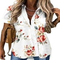 Skksst женски цветни бохо кошула врвови со кратки ракави летно случајно копче до блуза