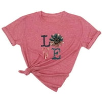 Женски врвови кратки ракави дами блуза Ден на независност печатено летно тркало деколте мода розова с