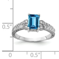 Примарно злато Карат бело злато 7x смарагдно исечено сино топаз и дијамантски прстен ААА