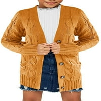 Жаневпол Пролет, aut и зима девојки копче кардиган џемпер секојдневен удобен кардиган палто со џебови 4 години