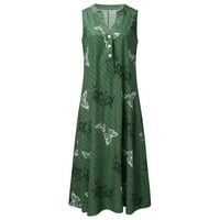 Летни фустани А-линија цветни ракави без ракави летни фустани трендовски фустани девојки облекуваат армија зелена s