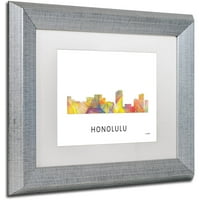 Трговска марка ликовна уметност „Хонолулу Хаваи Скајлин ВБ-1“ платно уметност од Марлен Вотсон, бел мат, сребрена рамка