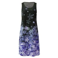 Leesechin женски летни фустани дозвола Миди случајно цветно печатење o-вратот без ракави фустан со цврст палто со двојно сет